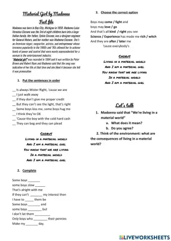 Material girl song activity