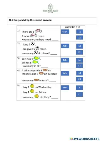 Maths Addition Liveworksheet
