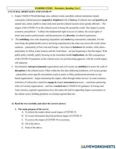 Cultural Heritage and Covid 19