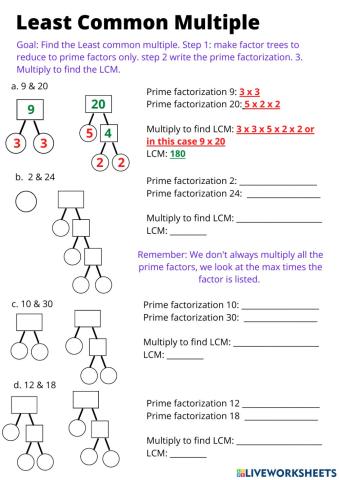 Least Common Multiples with factor trees