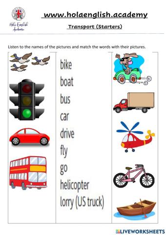 Starters Transport Vocab