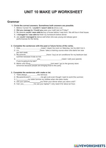 Unit 10 worksheet