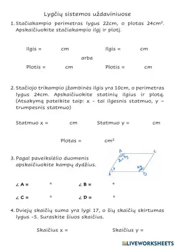 Lygčių sistemos uždaviniuose