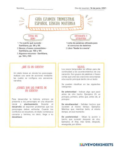 Guía de estudio - Examen Trimestral, Quinto Grado