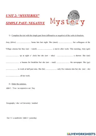 Unit 2: mystery simple past negative