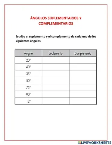 Ángulos suplementarios y complementarios