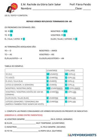 Repaso verbos reflexivos