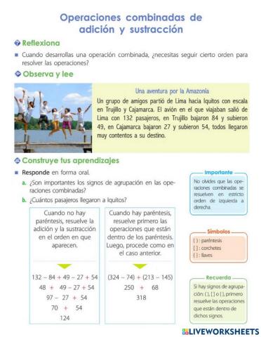 Operaciones combinadas de Adición y Sustracción
