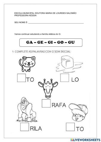 Exercícios família silábica G
