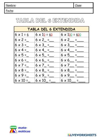 Tabla del 6 extendida