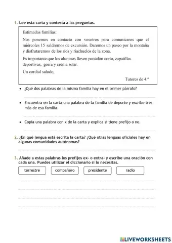 Repasa y Comprueba lo aprendido Tema 12 Lengua 4º