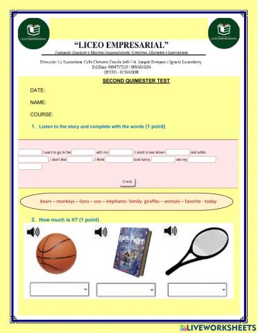 9no EBG Second Quimester Test