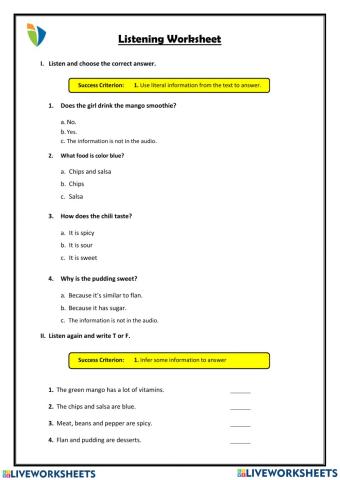 Listening worksheet U3-S7