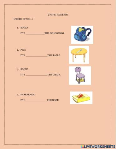 School objects and prepositions