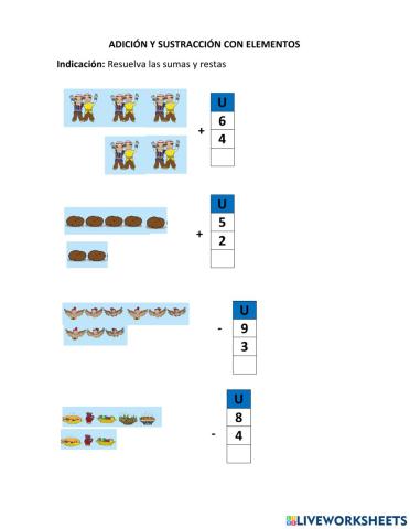 Adición y sustracción con elementos