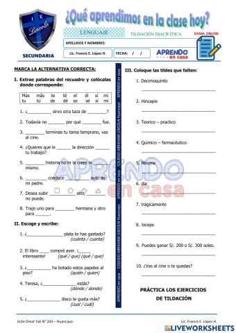 Prac. de tildación diacrítica II