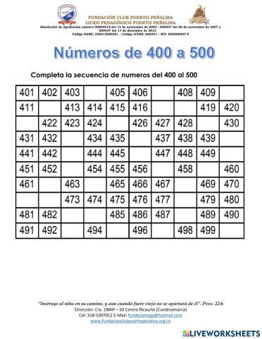 Números del 400 al 500