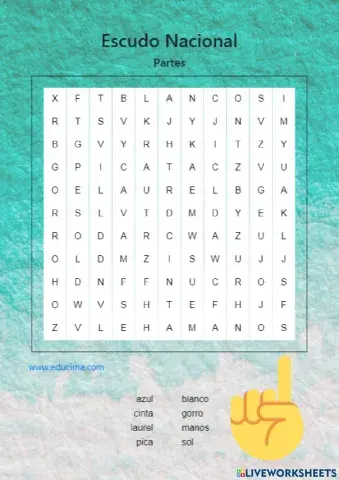 Sopa letras: Escudo nacional. Partes