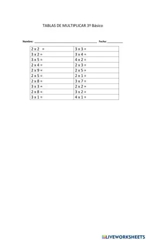 Calculo mental de tablas de multiplicar