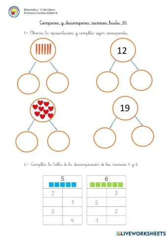 Componer y descomponer números hasta el 20