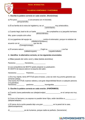 Palabras homónimas y parónimas