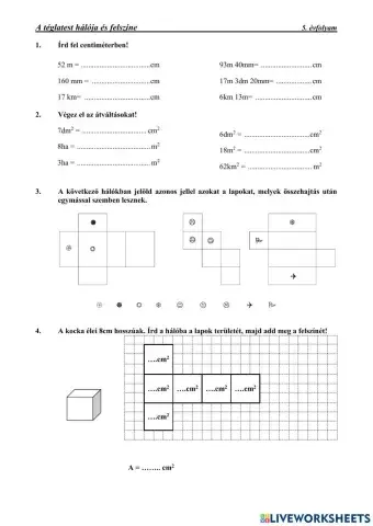 A téglatest hálója és felszíne
