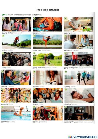 Free time activities vocabulary