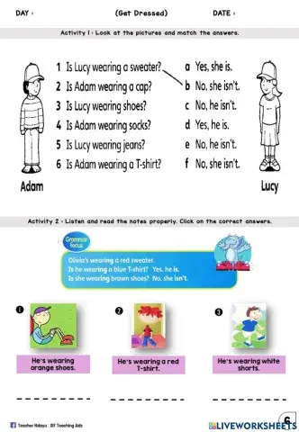 Get Dressed Year 2 (Match, Choose Drop Down)