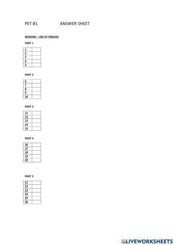 PET  B1 Reading-Use of English