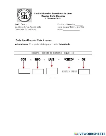 Prueba corta no.1-6grado II Tri