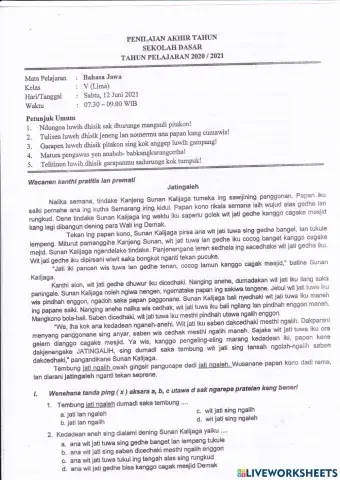 PAT Bahasa Jawa Kelas 5 Sabtu, 12 Juni 2021