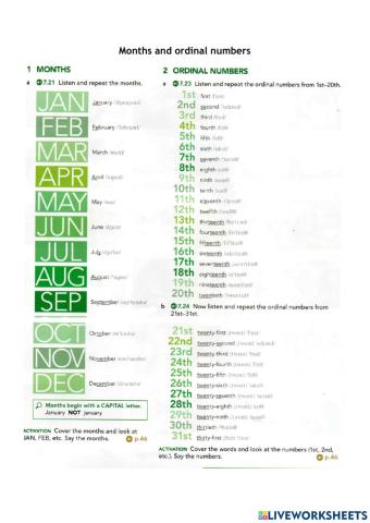 Months + ordinal numbers