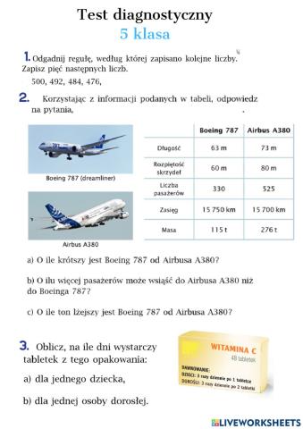Test diagnostyczny dla 5 klasy