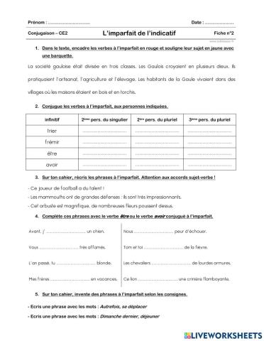 4 - L'imparfait - exercices - 2