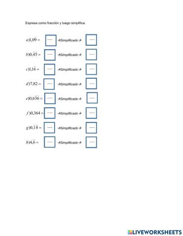 Pasaje de decimal afraccion simplificacion