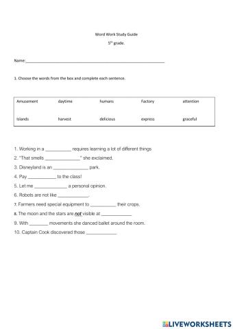 Word work study guide 5th