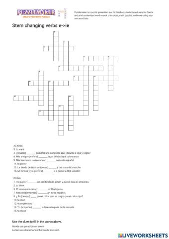 Crossword Puzzle: Stem changing verbs e--ie