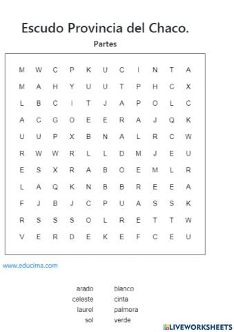 Sopa letras: Escudo Chaco. Partes