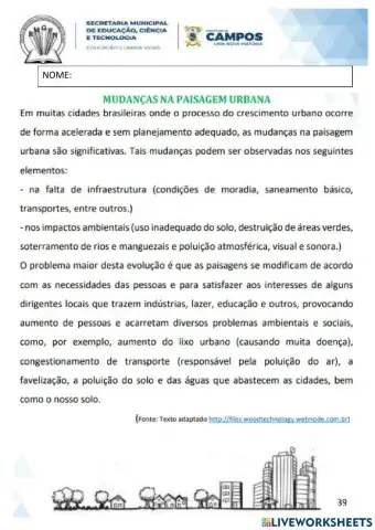 Mudanças na paisagem urbana