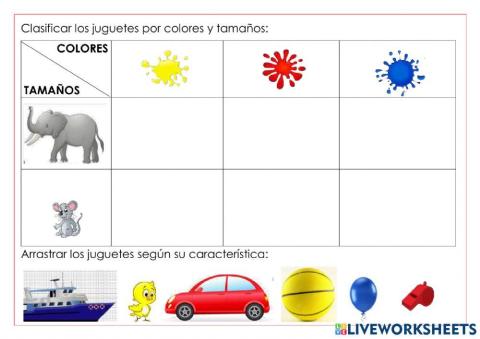 Caracteristicas por color y tamaño
