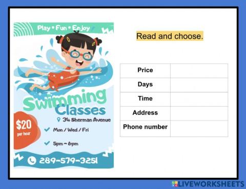 Swimming lesson 1 - Reading