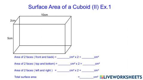 Surface Area of a Cuboid (II) Ex.1