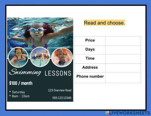 Swimming lesson 2- Reading