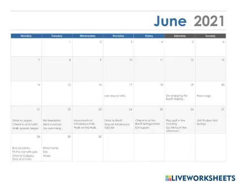 Vacation Plan Calendar