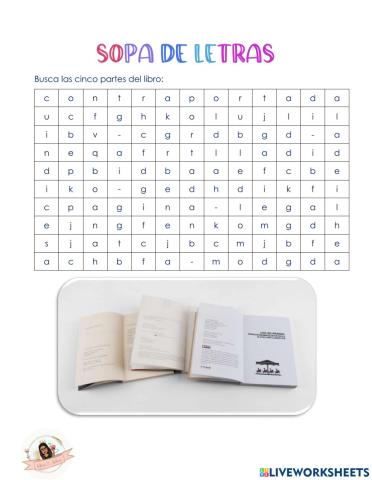 Sopa de letras: partes del libro