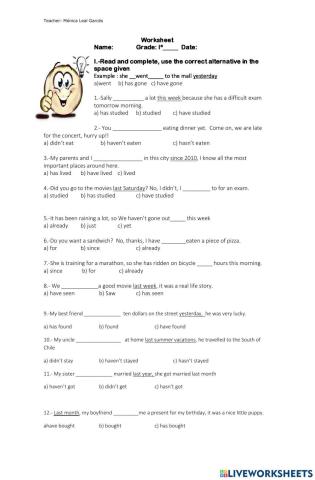 Present perfect and past tense worksheet