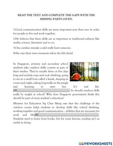 Gap Filling - READING B1+