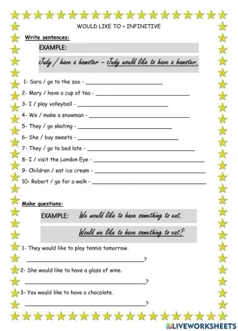 Would like to + infinitive