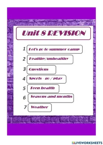 Unit 8 Revision