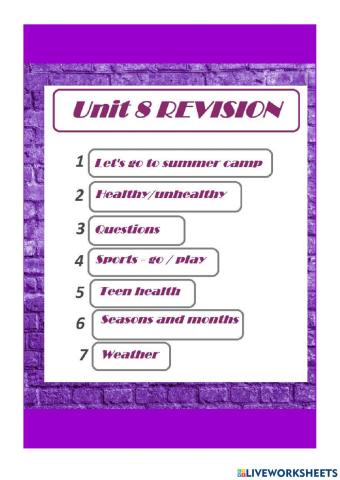 Unit 8 Revision
